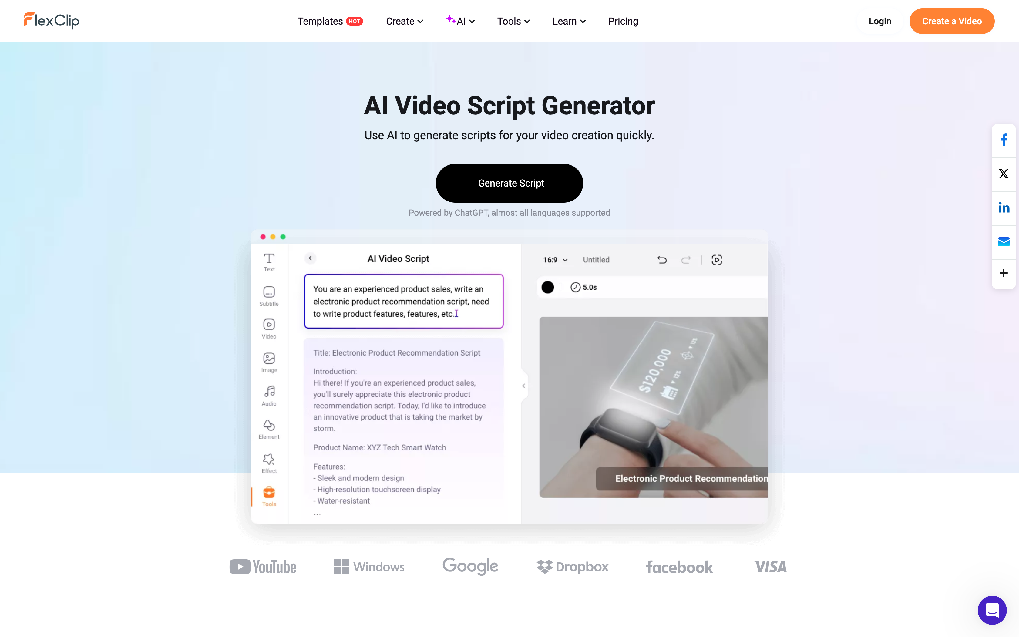 FlexClip AI Video Script Generator