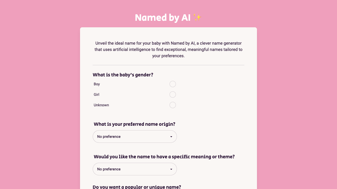 NamedbyAI: Your AI-Powered Naming Genius.