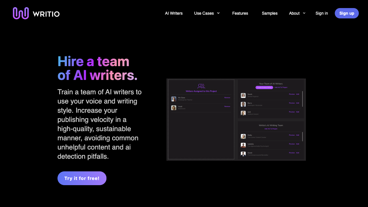 Writio: Your AI writing assistant for polished content.